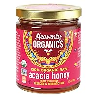 100% Organic Raw Acacia Honey (12oz) Lightly Filtered - Made from Wild Beehives & Free Range Bees; Dairy, Nut, & Gluten Free, Kosher