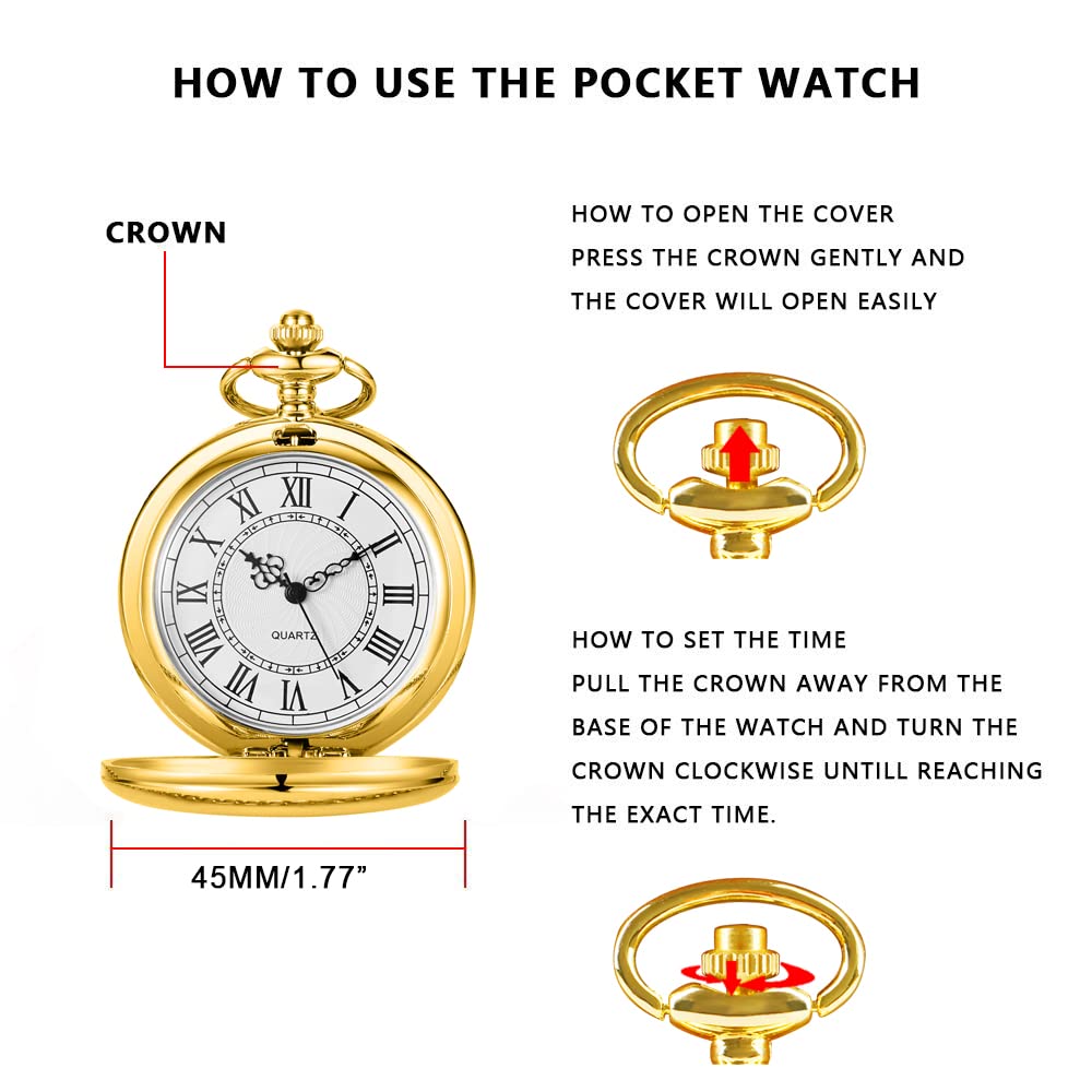 Alwesam Smooth Quartz Pocket Watch Roman/Arabic Numerals for Birthdays Xmas Best Gifts