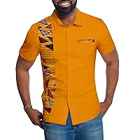 African Print Shirts for Men Short Sleeve High Collar Plus Size Casual Shirts Tribal Blouse Crop Top Vintage