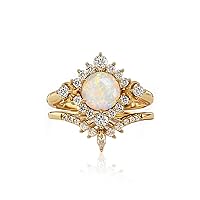 MRENITE 10K 14K 18K Gold Opal Rings Set for Women Engrave Name Size 4 to 12 Anniversary Birthday Jewelry Gifts for Her