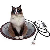 Pet Heating Pad for Small Dogs Cat Heating pad Heated Cat Bed Electric Dog Heating pad with Timer Adjustable Warming Mat,Chew Proof ,Easy Clean,Round-D16 inch