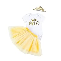 Gift Set Toddler Girls Short Sleeve Letter Prints Casual Romper Tops Tulle Skirts Headbands Outfits Infant Clothes 3 6 Months (Yellow, 3-6 Months)