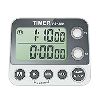 Large LCD Digital Dual 1/100 Second Centisecond Kitchen Timer Stopwatch Adjustable Alarm Volume Timer Count Up/Down with Memory Function