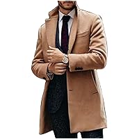 Men Notched Lapel Wool Trench Coat Classic Single Breasted Mid Long Pea Coats Winter Warm Slim Business Overcoat