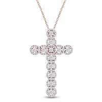 1/2 Carat Round Cut White Natural Diamond Cross Pendant Necklace Along With 18