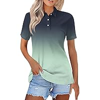 Short Sleeve Father's Day Full Tops Women Workout Casual Cotton Shirt for Women Soft Gradient Color V Neck Green L