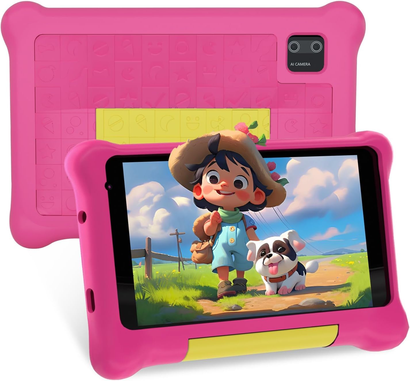 Lville Kids Tablet 7 inch, Android 12 Tablet for Kids,IPS HD Display,Dual Camera,Kidoz Preinstalled,Parental Control Tablets (Pink)