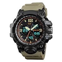 FeiWen Large Mens Digital Watches 50M Waterproof Analog Quartz LED Electronic Dual Time Outdoor Military Sport Plastic Watches with Rubber Band