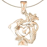 3-D Mermaid | 14K Rose Gold 3D Mermaid, Dolphin & Heart Pendant with 18