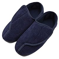 MEJORMEN Men's Diabetic Slippers Adjustable House Shoes Warm Plush Fleece Comfortable Non-skid Relief for Wide Swollen Feet, Elderly, Diabetes, Swelling, Edema, Arthritis