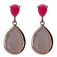 Rose Onyx Pear Shape Gemstone Jewelry 925 Sterling Silver Drop Dangle Earrings For Women/Girls | Rose Gold Plated