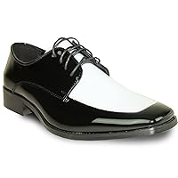 Bravo Vangelo Men's Tuxedo Shoes Tux-3 Wrinkle Free Dress Shoes Formal Oxford Black & White Patent