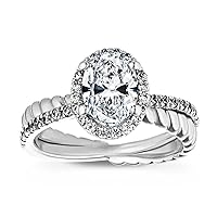 Bright Diamond 2.00 Carats Oval Cut Cubic Zirconia CZ Engagement Rings White Gold Plated Sterling Silver