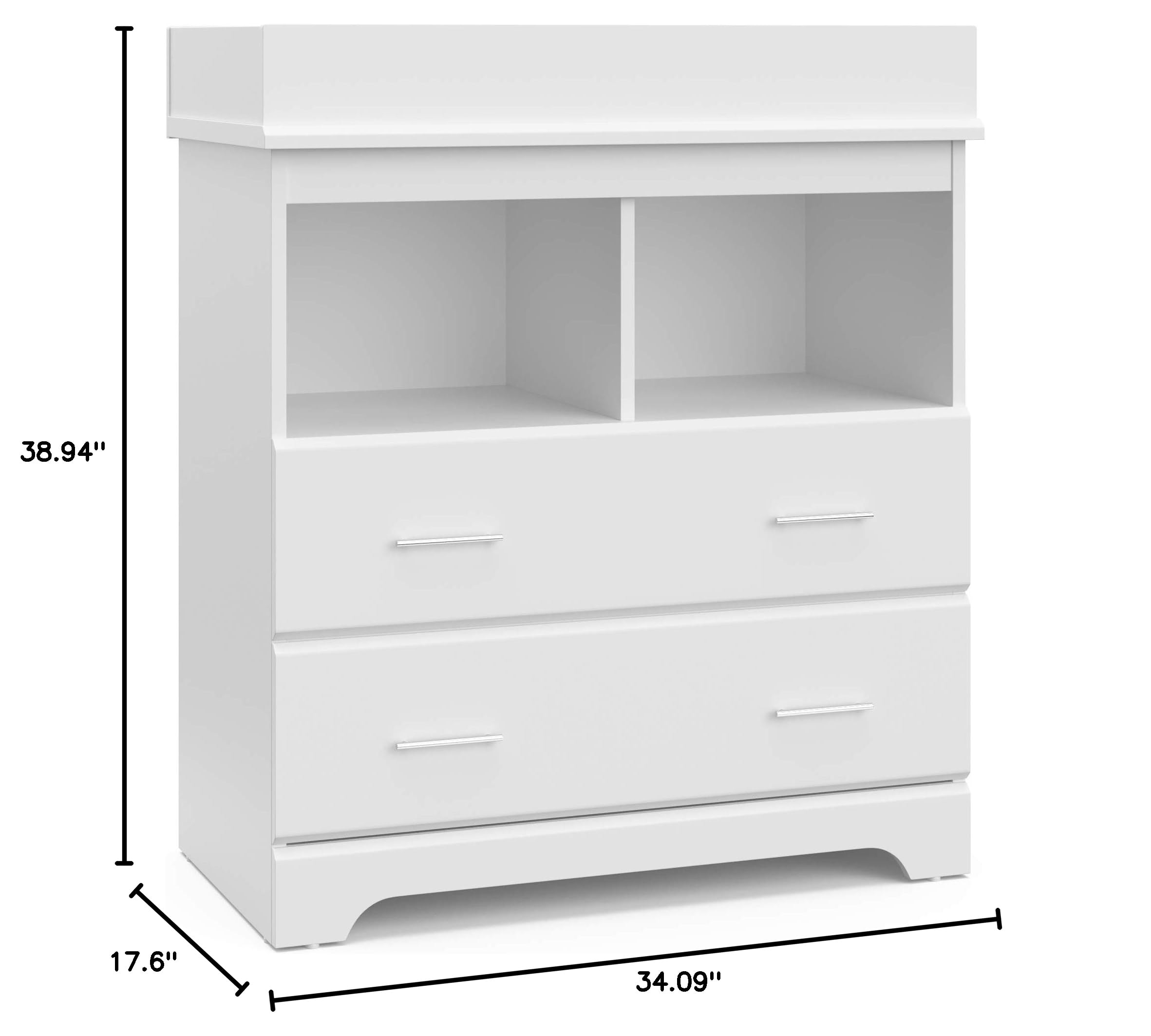 Storkcraft Brookside 2 Drawer Changing Table Dresser (White) – Nursery Dresser Organizer with Changing Table Topper, Chest of Drawers for Bedroom with 2 Drawers, Universal Design