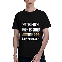 God is Great Beer is Good People are Crazy Men's Short Sleeve T-Shirts Casual Top Tee