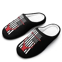 Vintage United States Flag Beer Bow Hunting Men's Home Slippers Warm House Shoes Anti-Skid Rubber Sole for Home Spa Travel