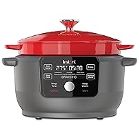 Instant Electric Round Dutch Oven, 6-Quart 1500W, From the Makers of Instant Pot, 5-in-1: Braise, Slow Cook, Sear/Sauté, Food Warmer, Cooking Pan, Enameled Cast Iron, Included Recipe Book, Red