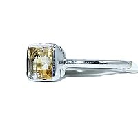 Jewelry Temple Sterling Silver Rings Band Citrine yellow topaz gemstone 6x6 mm