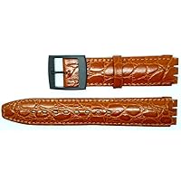 New 17mm (20mm) Sized Genuine Leather Croco Grain Replacement Strap for Swatch® Watch - Tan.
