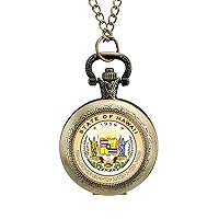 Coat of Arms of Hawaii Fashion Vintage Pocket Watch with Chain Quartz Arabic Digital Dial for Men Gift