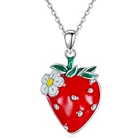 Strawberry Necklaces 925 Sterling Silver Fruit Necklace Jewelry Gifts for Women Girls Birthday