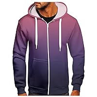 Men Zip Hoodie Oversized Gradient Print Sweatshirt For Men Long Sleeve Slim Fit Lightweight Hood Jacket With Pocket