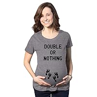Maternity Double Or Nothing Tshirt Funny Twins Baby Pregnancy Announcement Graphic Tee