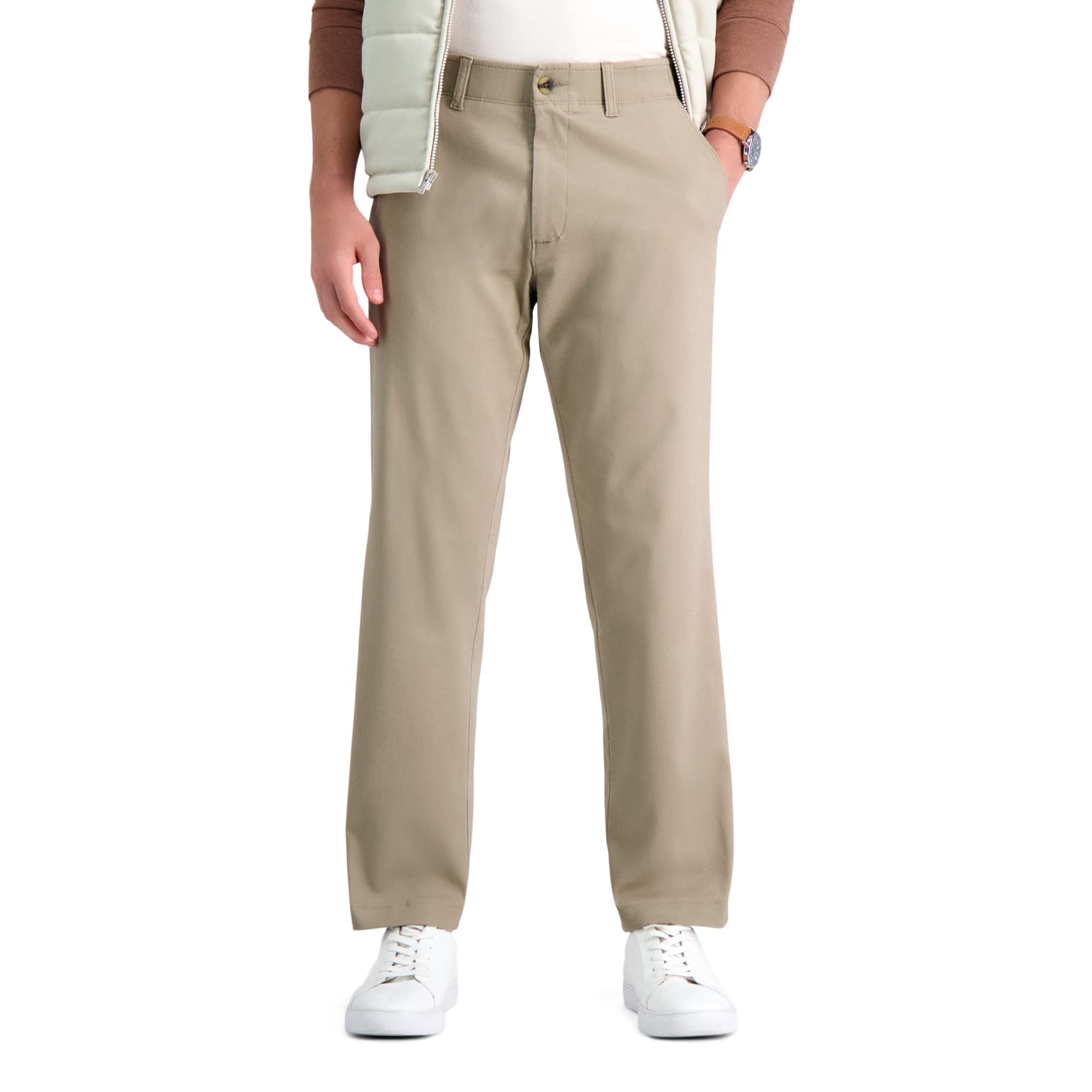 Haggar Men's Life Khaki Comfort Flat Front Straight Fit Chino Pant