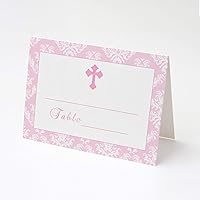 100 Girl Baptism Christening Party Place Cards Floral Pink Damask