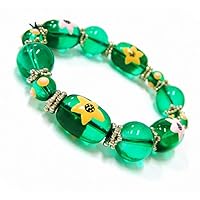 Linpeng IUP01-5 Flowers on Green Glass Beads Stretch Bracelet__Iup01-5 Spring Spirit 3D Hand Painted Stretch Bracelet