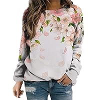 Fronage Women's Flower Landscape Print Long Sleeve Sweatshirt Crewneck Casual Floral Graphic Pullover Tops