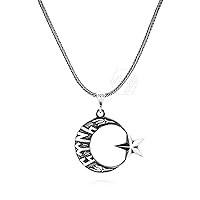 925 Sterling Silver Oxidised Gokturk Moon Crescent Star Men's Necklace