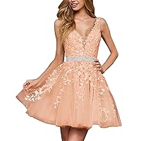 Basgute Junior's Tulle Short Homecoming Dresses for Teens 2023 Lace Applique Mini Formal Prom Dress Cocktail Gown