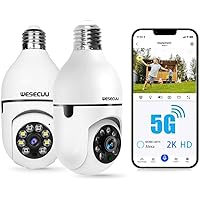 Light Bulb Security Camera, 2K Bulb Security Camera 5G/2.4GHz,Security Cameras Wireless Outdoor with Automatic Human Detection,Motion Detection,Color Night Vision Bulb Camera Compatible with Alexa