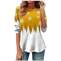 Women's Christmas Shirts Fashion Round Neck Long Sleeve Print Waist Wrapped Top T-Shirt Funny, S-3XL