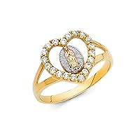 Sonia Jewels 14k White Yellow and Rose Three Color Gold Our Lady of Guadalupe Virgin Mary Cubic Zirconia CZ Ring