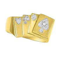 Diamond Ring Lucky Pinky Ring set in Sterling Silver or Yellow Gold Plated Silver - Poker Royal Flush