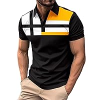 Mens Color Block Golf Shirt Casual Summer Slim Fit Short Sleeve Cotton Button Up Golf Shirts Fashion Designed T Shirt