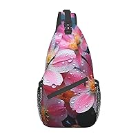 Sling Backpack Bag Cute Rain Flowers Print Crossbody Chest Bag Adjustable Shoulder Bag Travel Hiking Daypack Unisex