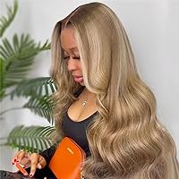 Highlight Ash Blonde Wigs Human Hair 180% Density 13X4 HD Balayage Glueless Wigs Human Hair for Women Gray Highlight Lace Front Wig Human Hair Pre Plucked Body Wave Lace Front Wigs 26 Inch