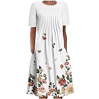 Summer Dresses for Women 2024 Plus Size Casual Dress Short Sleeve Pocket Dress Floral Boho Dress Flowy Beach Dresses
