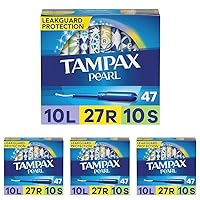 Tampax Pearl Tampons Multipack, Light/Regular/Super Absorbency, with Leakguard Braid, Unscented, 47 Count (Pack of 4)