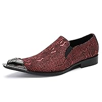 Mens Smoking Loafers Slip On Dress Allover Graphic Snake Print Casual Pointed Metal Toe Comfortable Wedding Formal Shoes