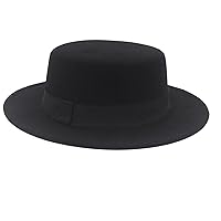 Women's Brim Fedora Wool Flat Top Hat Church Derby Bowknot Cap