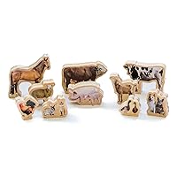 My Farm Animals - Set of 10 - Ages 1+ - Wooden Blocks for Toddlers - Includes Horse, Rooster, Sheep, Cows and More - Double-Sided