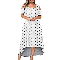 XJYIOEWT White Plus Size Dress for Women Long,Womens Large Size Dress Crew Neck Off Shoulder Short Sleeve Printed Casual