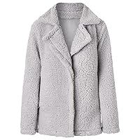 Women's Fashion Long Sleeve Lapel Solid Color Jacket For Warm Winter Casual Faux Shearling Shaggy Oversized Coat
