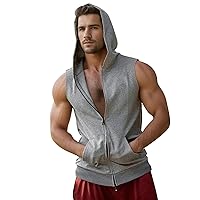 Hooded Solid Tank Top for Men Muscle Sports Base Layer Summer Cut Off Shirts Fashion Bodybuilding Lightweight
