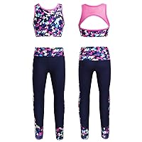 Kids Girls Two-Piece Gymnastics Tracksuit Dance Outfit Sleeveless Workout Tanks Crop Top with Leggings Set