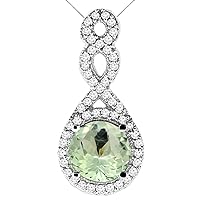 10K White Gold Natural Green Amethyst Eternity Pendant Round 7x7mm with 18 inch Gold Chain
